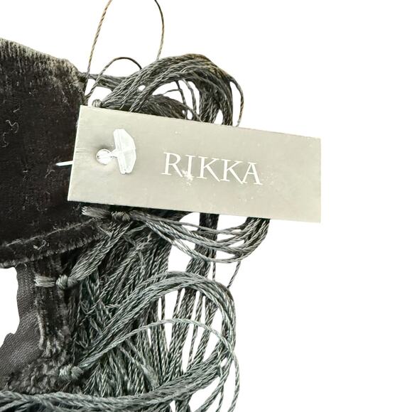 Rikka Scarf Womens 62" x 20" Green Black Velvet Brocaded Zebra Fringe Sheer - Picture 7 of 8